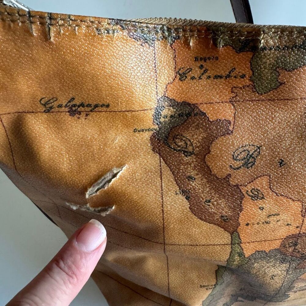 VTG Alviero Martini 1a Classe Geo Map Print Shoulder Bag Tan Brown - Picture 9 of 11